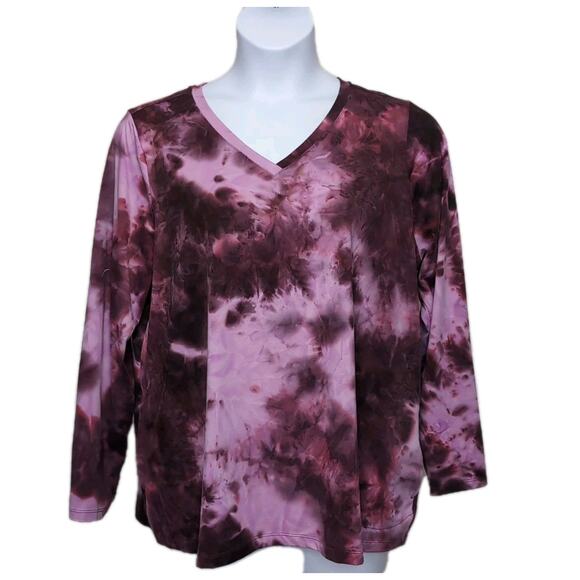 LOGO Lounge Lori Goldstein Knit Top Size XL-1X Purple Tie Dye Relaxed Pockets - Picture 1 of 13